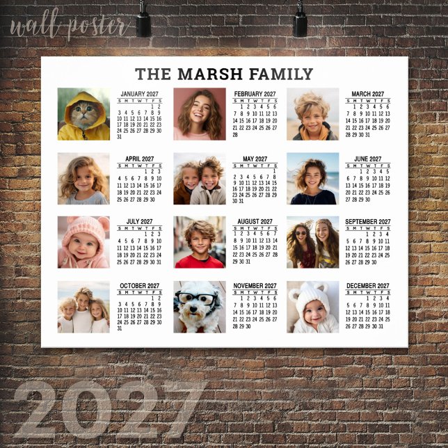 2027 Full Year View Calendar with 12 Photos Poster (2027 Calendar Poster)