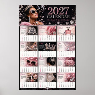 2027 Glam Pink & Diamond Wall Calendar Poster