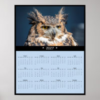 2027 Great Horned Owl Wall Calendar - Piercing Eye