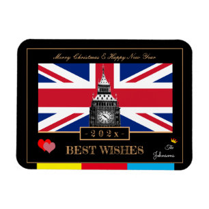 2027 Happy New Year, British Flag, Big Ben UK Magnet