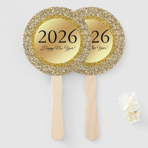 2027 happy new year,gold metallic sparkles hand fan