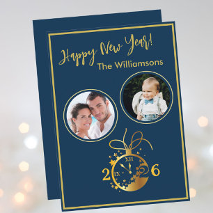 2027 Happy New Year's 2 Photo Clock Card
