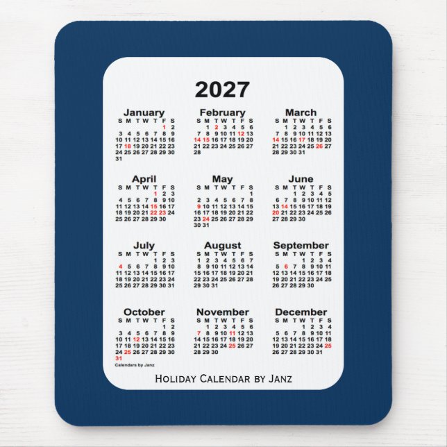 2027 Holiday Police Box Blue Calendar by Janz Mouse Mat (Front)