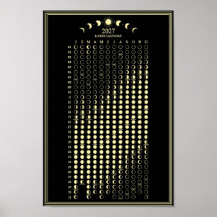 2027 Lunar Cycles Minimalist Moon Phase Calendar Poster