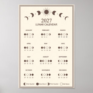 2027 Lunar Cycles Minimalist Moon Phase Calendar Poster