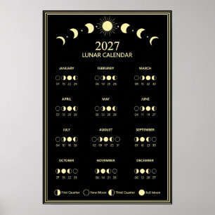 2027 Lunar Cycles Minimalist Moon Phase Calendar Poster