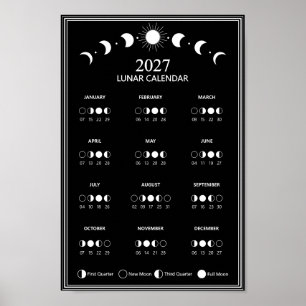 2027 Lunar Cycles Minimalist Moon Phase Calendar Poster