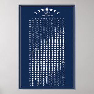 2027 Lunar Cycles Minimalist Moon Phase Calendar Poster