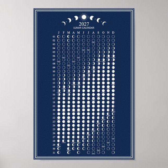 2027 Lunar Cycles Minimalist Moon Phase Calendar Poster (Front)