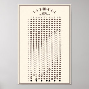 2027 Lunar Cycles Minimalist Moon Phase Calendar Poster