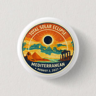 2027 Mediterranean Solar Eclipse 3 Cm Round Badge