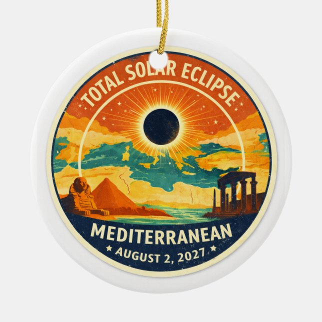 2027 Mediterranean Solar Eclipse Ceramic Tree Decoration (Front)