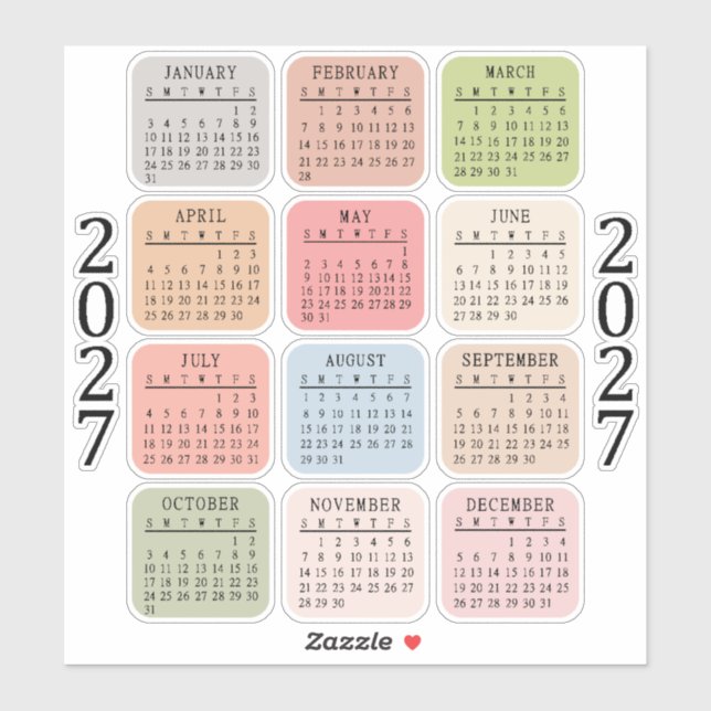 2027 Micro Calendar Pastel Colour Bujo Planner  (Sheet)