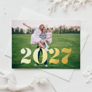 2027 Modern Bold Typography Horizontal New Year Foil Holiday Card