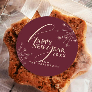 2027 Modern Festive Typography Maroon New Years Classic Round Sticker