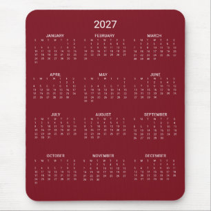 2027 Modern Minimalist Burgundy Maroon Calendar Mouse Mat