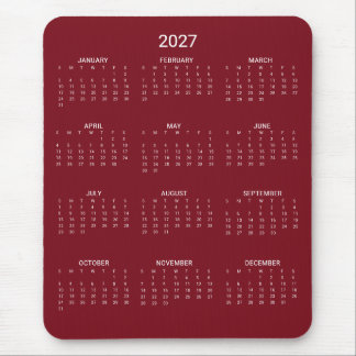 2027 Modern Minimalist Burgundy Maroon Calendar Mouse Mat