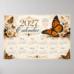 2027 Monarch Butterfly Wall Calendar Poster