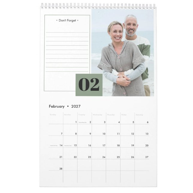 2027 Monthly Photo and Modern Notes Section Calendar (Feb 2027)