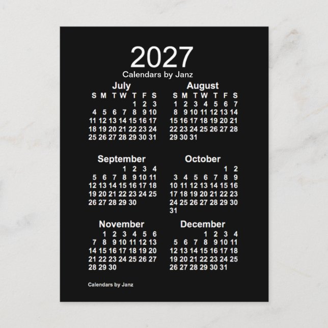 2027 Neon White 6 Month Mini Calendar by Janz Postcard (Front)