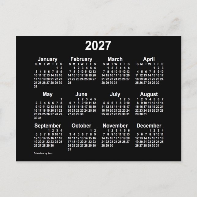 2027 Neon White Mini Calendar by Janz Postcard (Front)