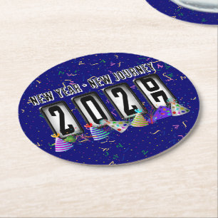 2027 Odometer New Years Party Round Paper Coaster