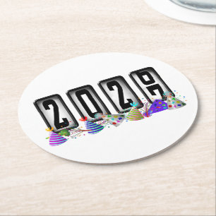 2027 Odometer New Years Party Round Paper Coaster