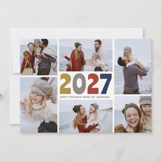 2027 Photo Collage Christmas Modern Family Holiday Card (Front)