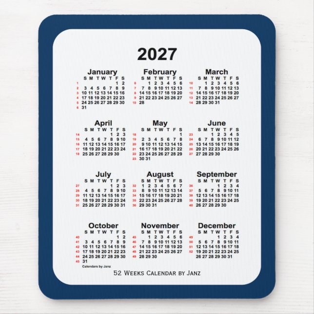 2027 Police Box Blue 52 Week Calendar by Janz Mouse Mat (Front)