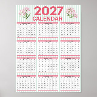 2027 Printable Wall Calendar, Floral Year at a Gla Poster