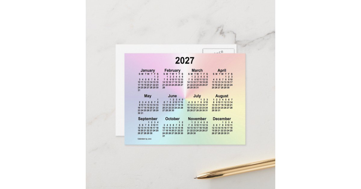 2027 Rainbow Cloud Mini Calendar by Janz Postcard | Zazzle
