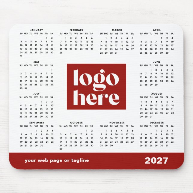 2027 Red Business Logo Calendar Mouse Mat (Front)