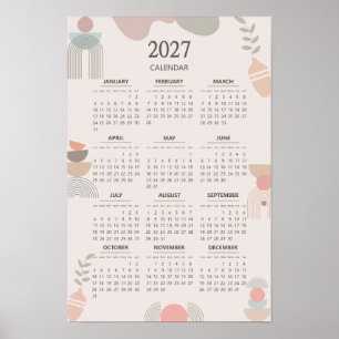 2027 Scandinavian Calendar Boho Aesthetic Beige Poster