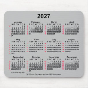 2027 Silver 52 Weeks ISO Calendar by Janz Mouse Mat