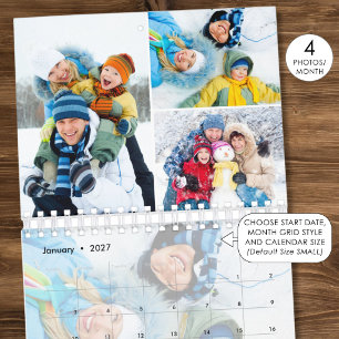 2027 Simple Custom Photo Collage 4 Per Month Calendar