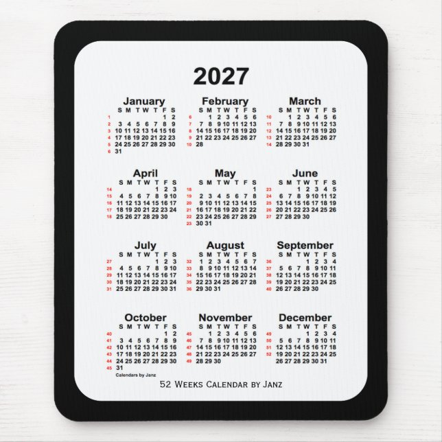 2027 Two Tone Black 52 Week Calendar by Janz Mouse Mat (Front)