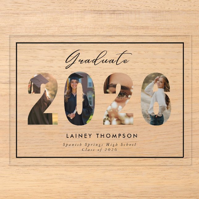 2027 Typography 4 Image Acrylic Graduation  Invitations (Front)