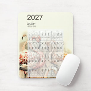 2027 Vibrant Flamingo Flock Tropical Calendar Mouse Mat