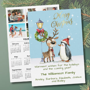 2027 Whimsical 6 Photo Personalised 2027 Calendar Holiday Card
