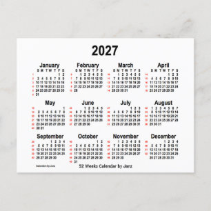 2027 White 52 Weeks Calendar by Janz Postcard