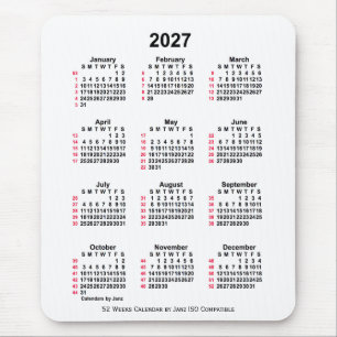 2027 White 52 Weeks ISO Calendar by Janz Mouse Mat