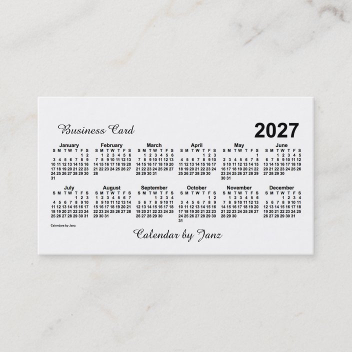 2027 White Calendar by Janz Business Card | Zazzle.co.uk