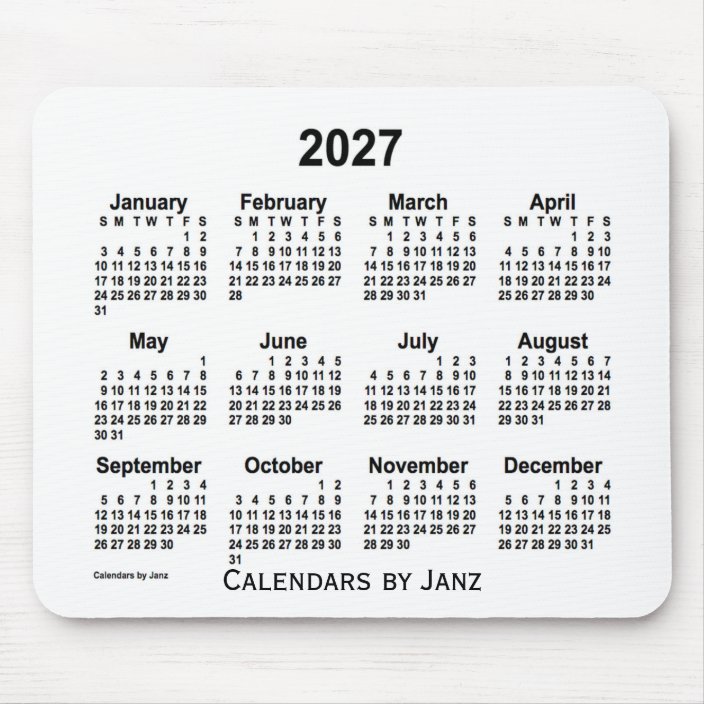 2027 White Calendar By Janz Mouse Pad 