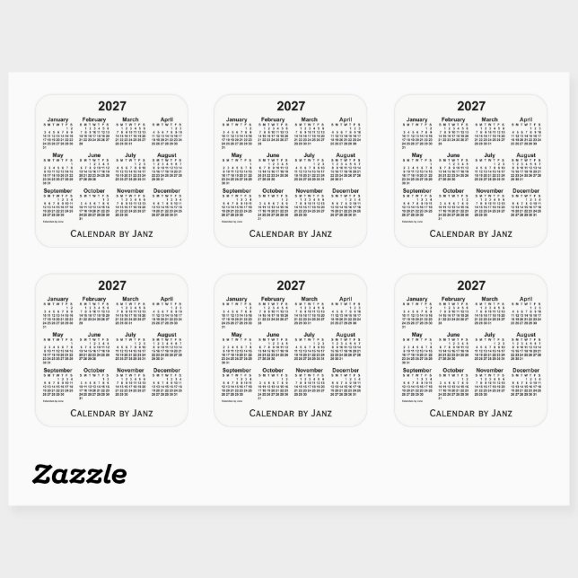 2027 White Calendar by Janz Square Sticker (Sheet)