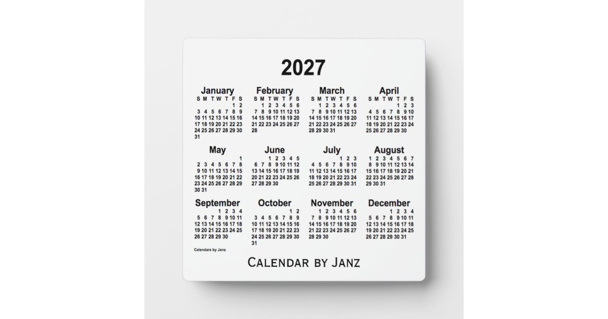 2027 White Desk Calendar by Janz Plaque | Zazzle