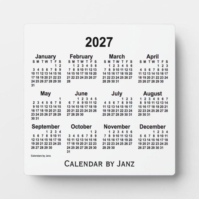 2027 White Desk Calendar by Janz Plaque (Front)