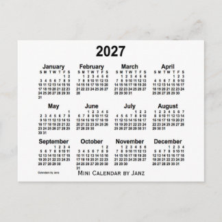 2027 White Mini Calendar by Janz Postcard
