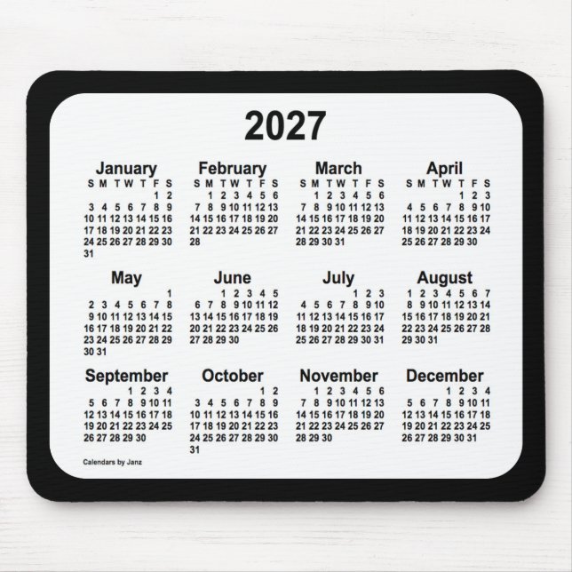 2027 White on Black Calendar by Janz Two Tone Mouse Mat (Front)