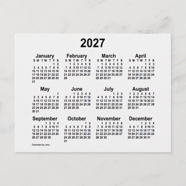 2027 White Smoke Mini Calendar by Janz Postcard (Front)