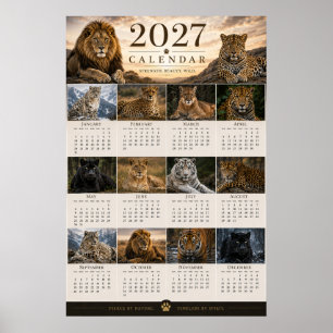 2027 Wild Big Cats Wall Calendar Poster